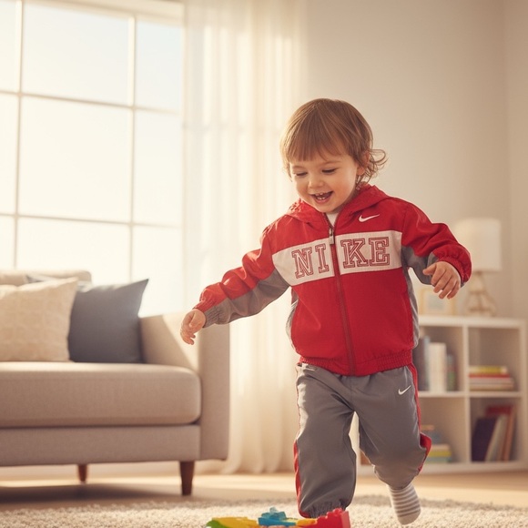 Nike Toddler Tracksuit in Red and Gray with Hide Away Hood - Picture 1 of 7